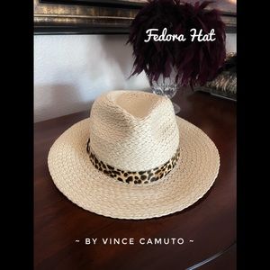 Vince Camuto Fedora Leopard Fur-Trim Hat
